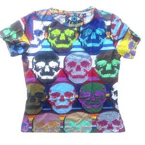 Libertine Skull Graphic Print T-Shirt Short Sleeve Crew Neck Cotton Blend Size S